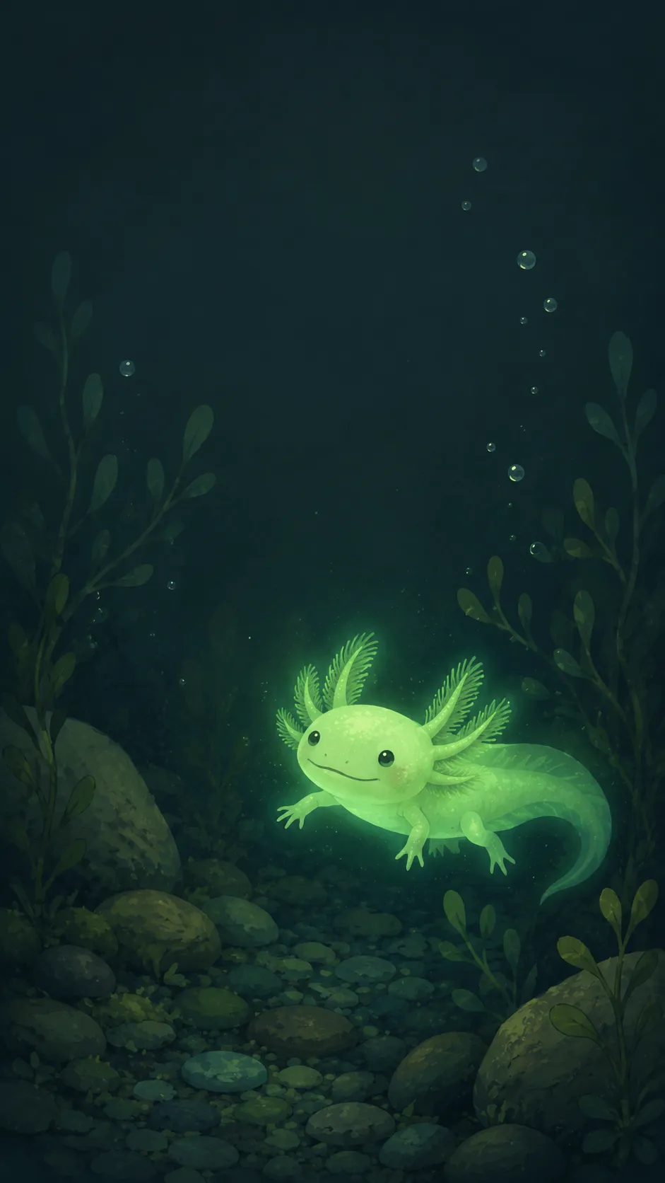 Glow Axolotl (GFP) — a free Axolotl wallpaper (A gentle green glow under soft light.)