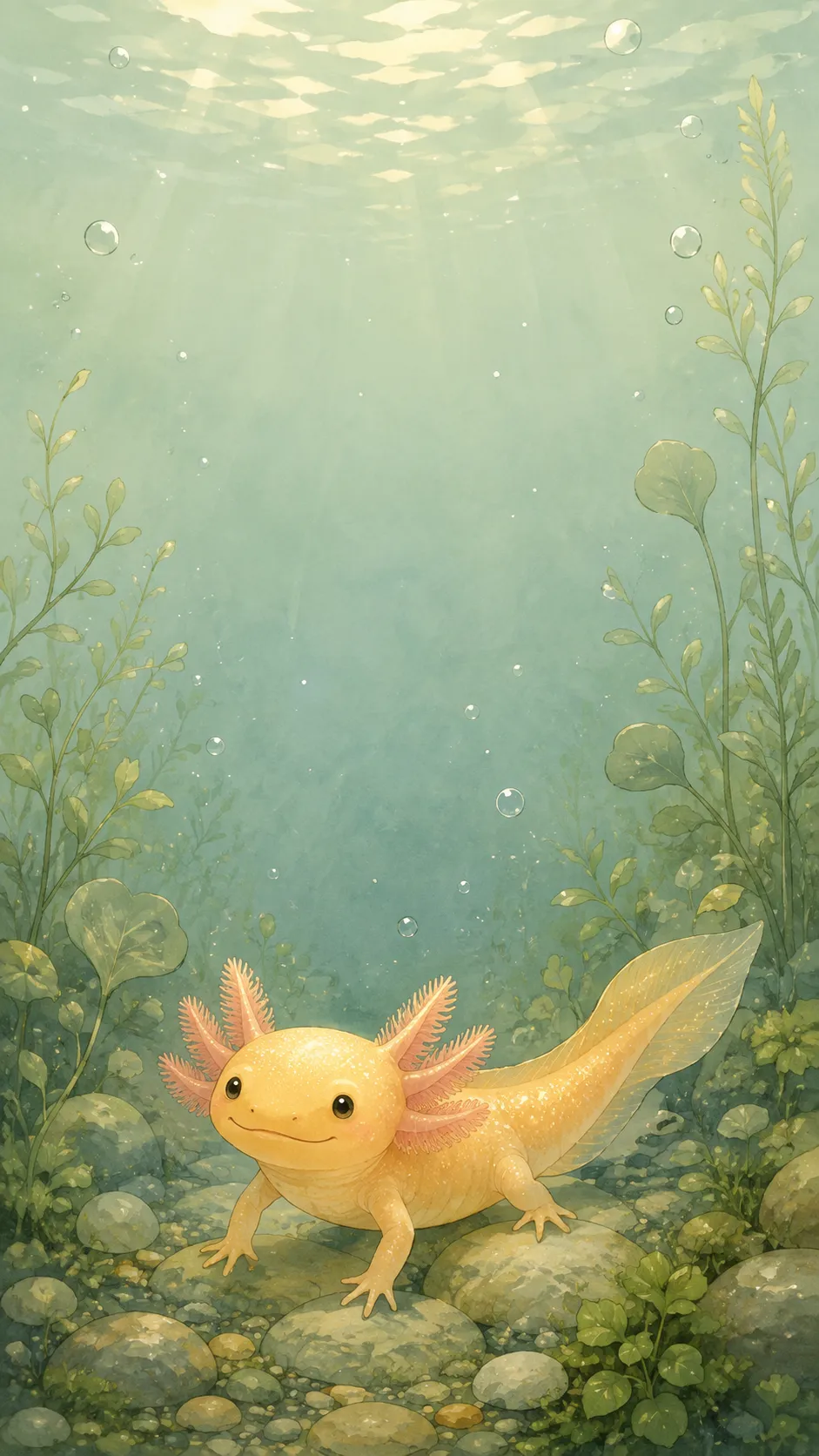 Golden Axolotl — a free Axolotl wallpaper (Peachy-gold with shimmering flecks.)