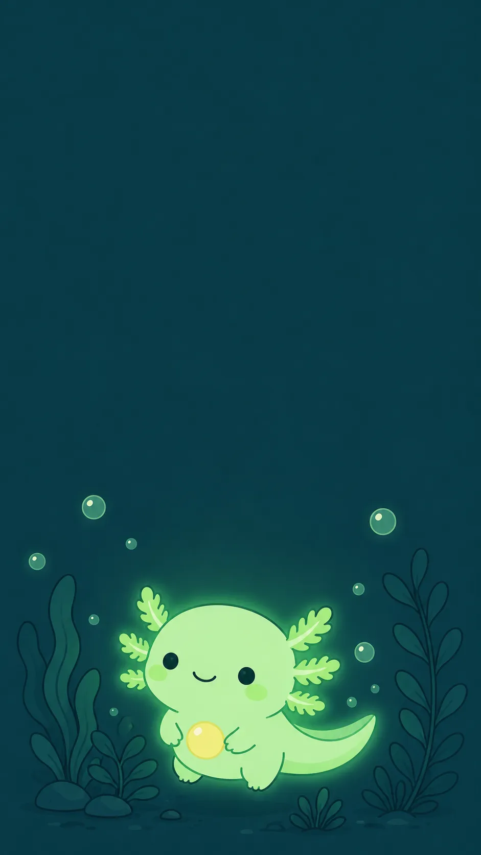 Kawaii Glow Axolotl (GFP) — a free Axolotl wallpaper (A gentle green glow.)