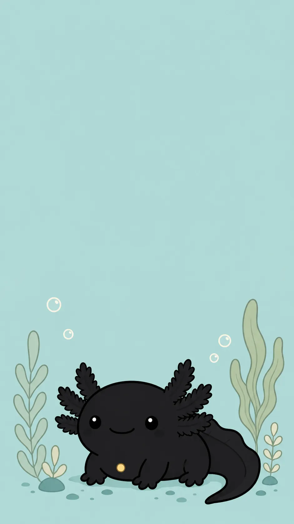 Kawaii Melanoid Axolotl — a free Axolotl wallpaper (Deep, inky black all over.)