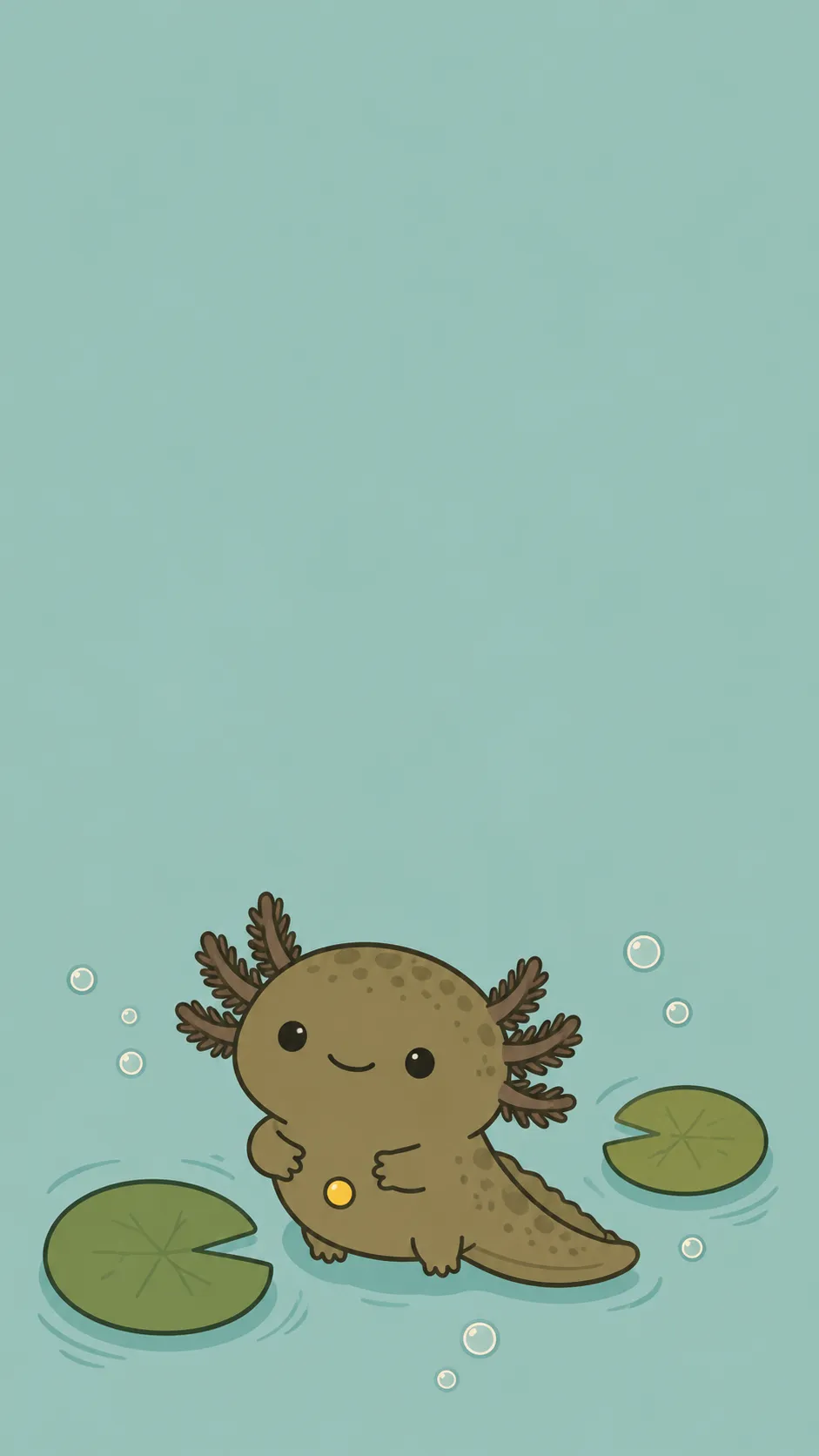 Kawaii Wild-Type Axolotl — a free Axolotl wallpaper (Speckled olive-brown, the natural morph.)