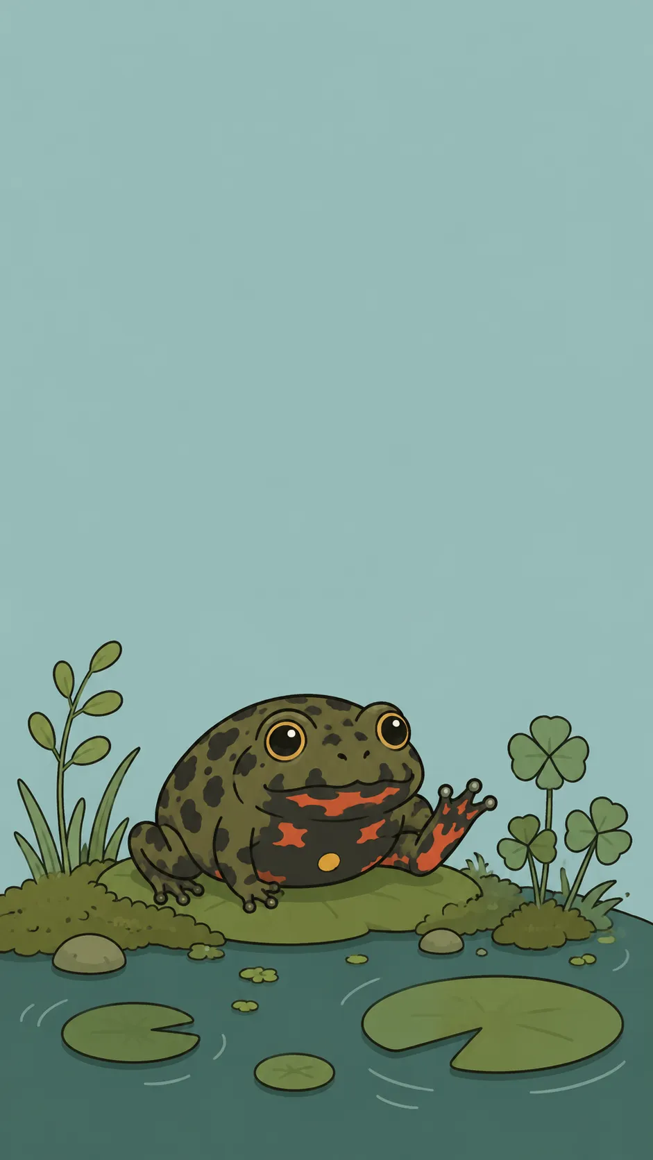 Kawaii Fire-Bellied Toad — a free Fire-Bellied Toad wallpaper (Mossy above, a fiery belly below.)
