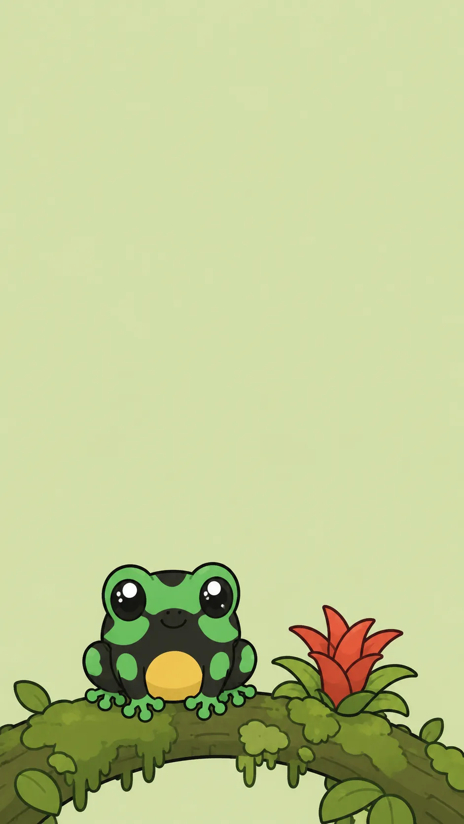 Kawaii Green & Black Dart Frog — a free Green-and-Black Poison Dart Frog wallpaper (Emerald and ink, pocket-sized.)