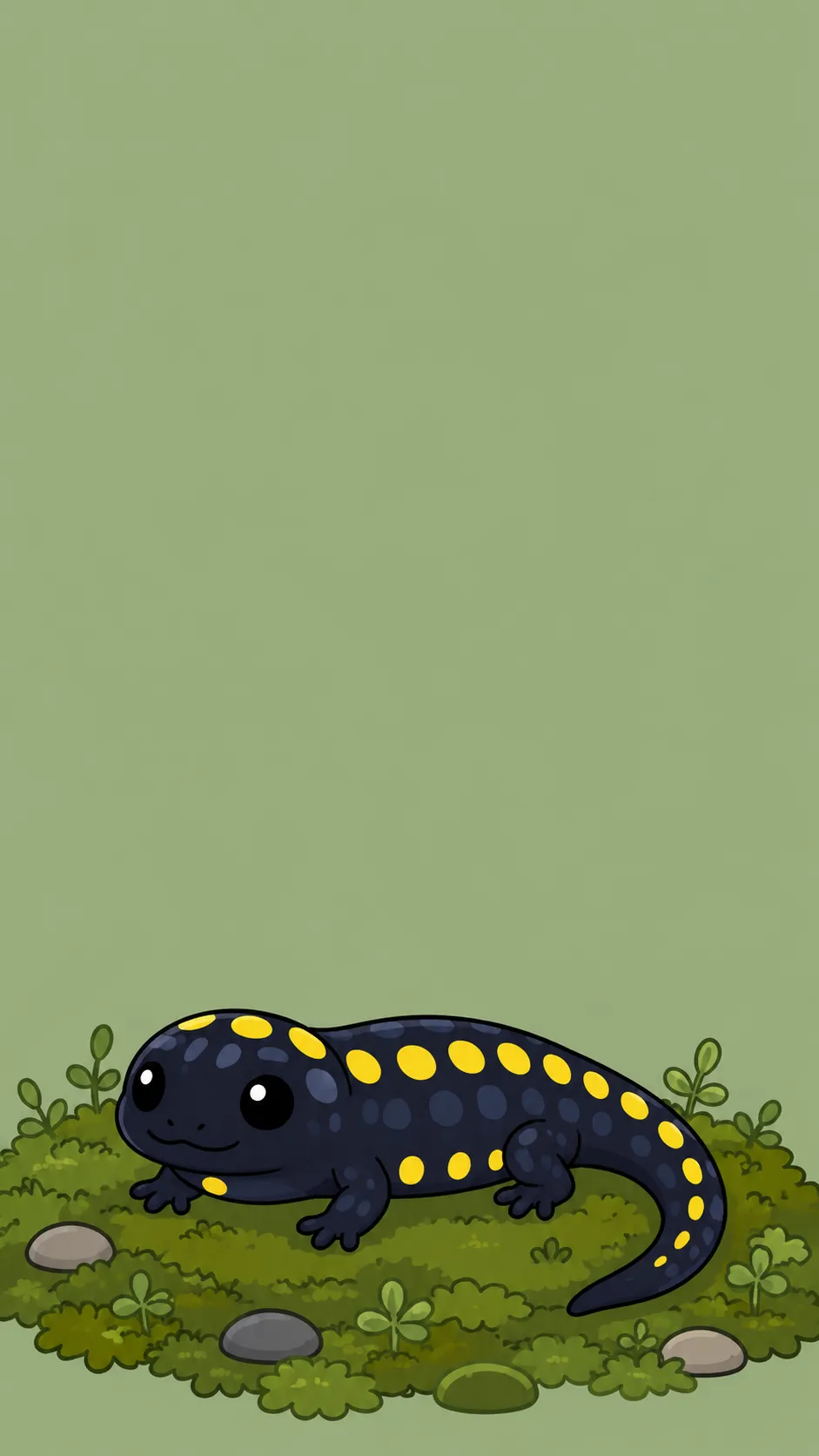 Kawaii Spotted Salamander — a free Spotted Salamander wallpaper (Ink-black with yellow polka dots.)