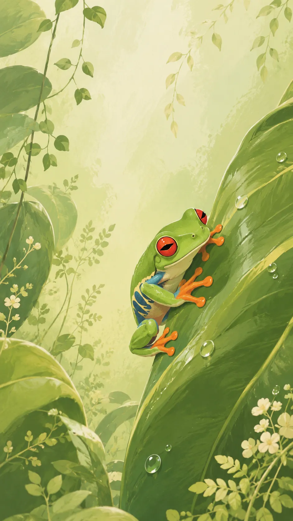 Red-Eyed Tree Frog — a free Red-Eyed Tree Frog wallpaper (Those famous red eyes on a big green leaf.)