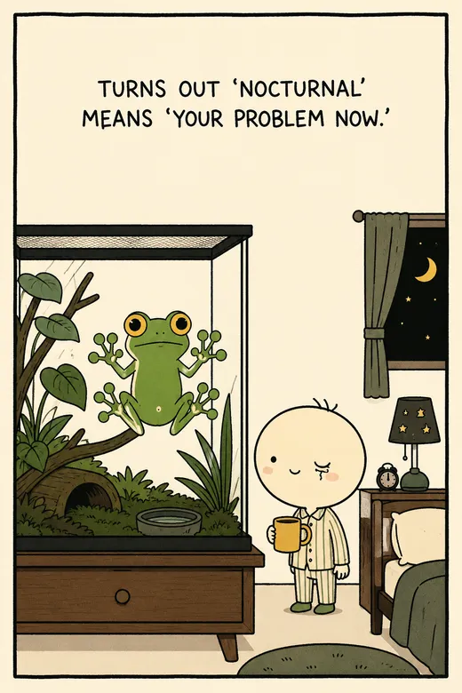 A cozy Bognook cartoon of the American Green Tree Frog.