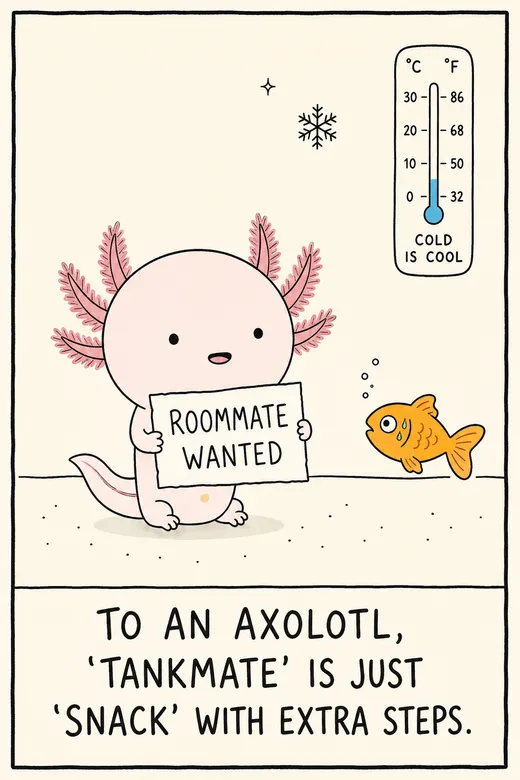 A cozy Bognook cartoon of the Axolotl.